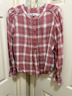 LOFT Rose Pink Plaid Button-Front Blouse
M (US 8-10) EUC